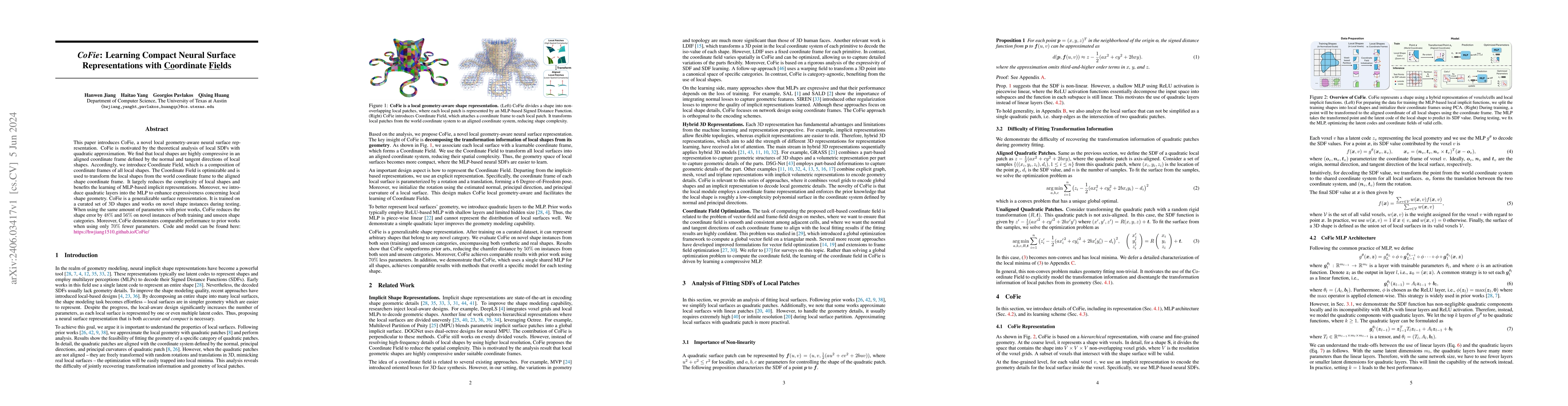 Thumbnail for CoFie: Learning Compact Neural Surface Representations with Coordinate
  Fields