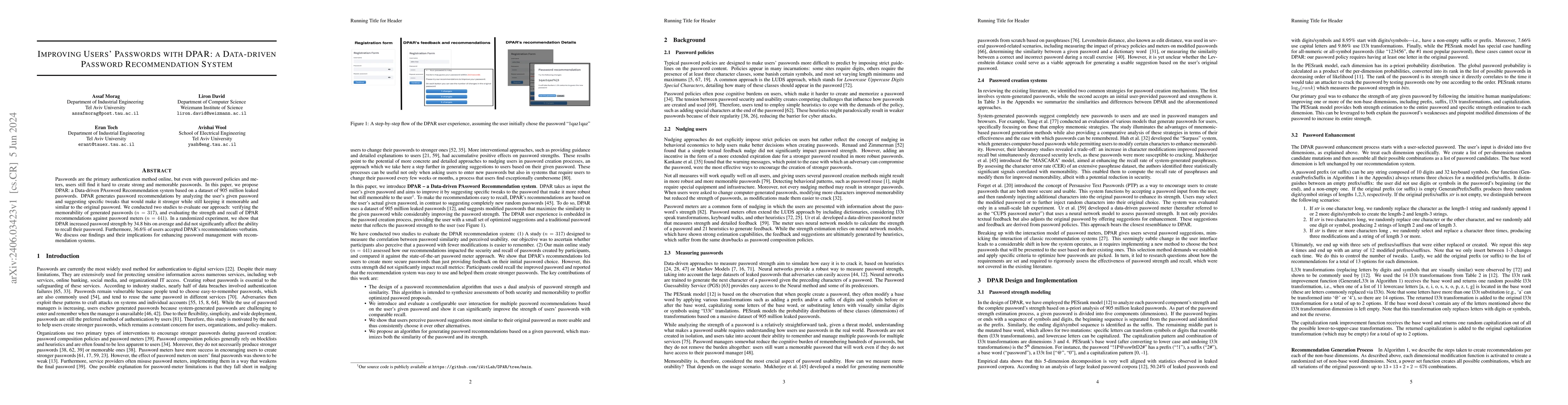 Thumbnail for Improving Users' Passwords with DPAR: a Data-driven Password
  Recommendation System