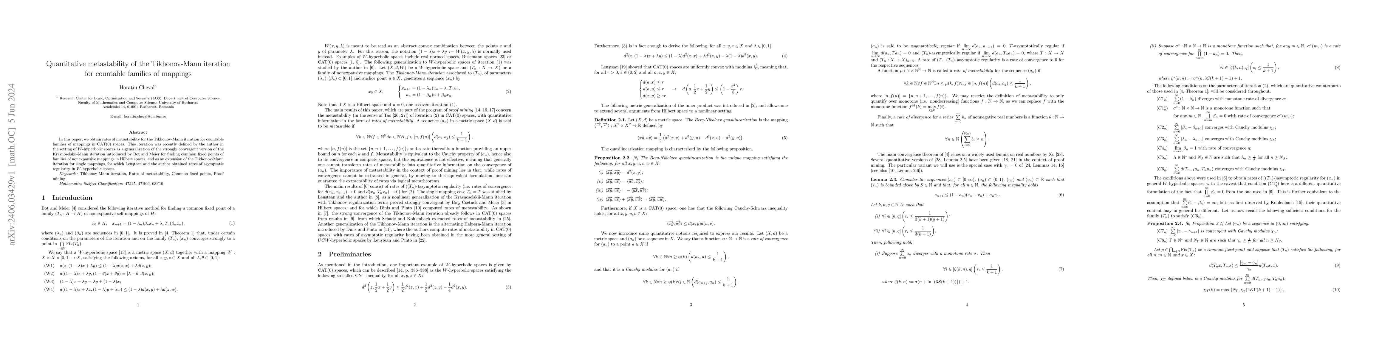 Thumbnail for Quantitative metastability of the Tikhonov-Mann iteration for countable
  families of mappings