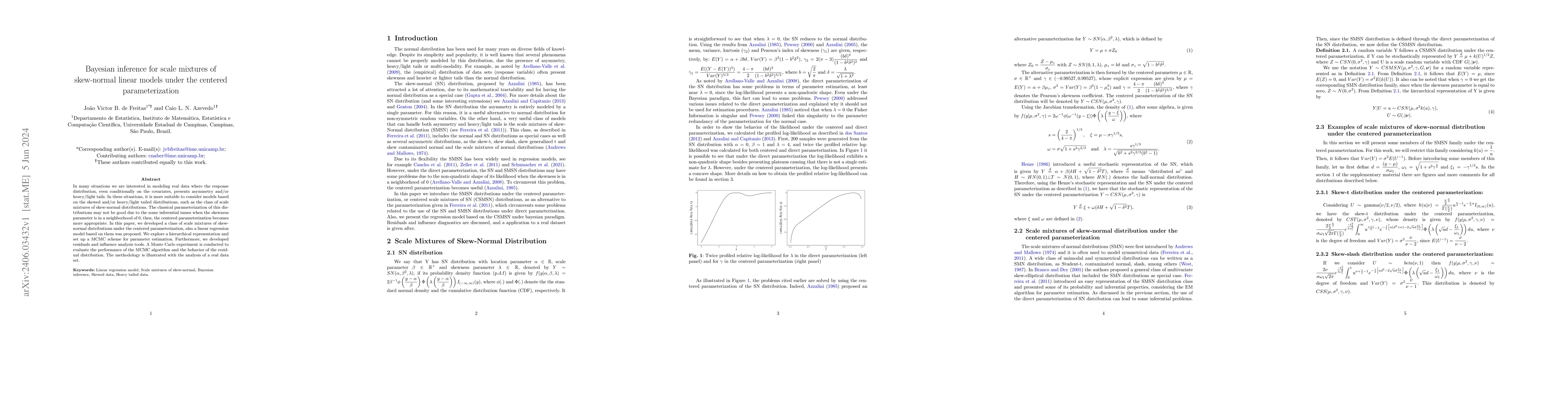 Thumbnail for Bayesian inference for scale mixtures of skew-normal linear models under
  the centered parameterization
