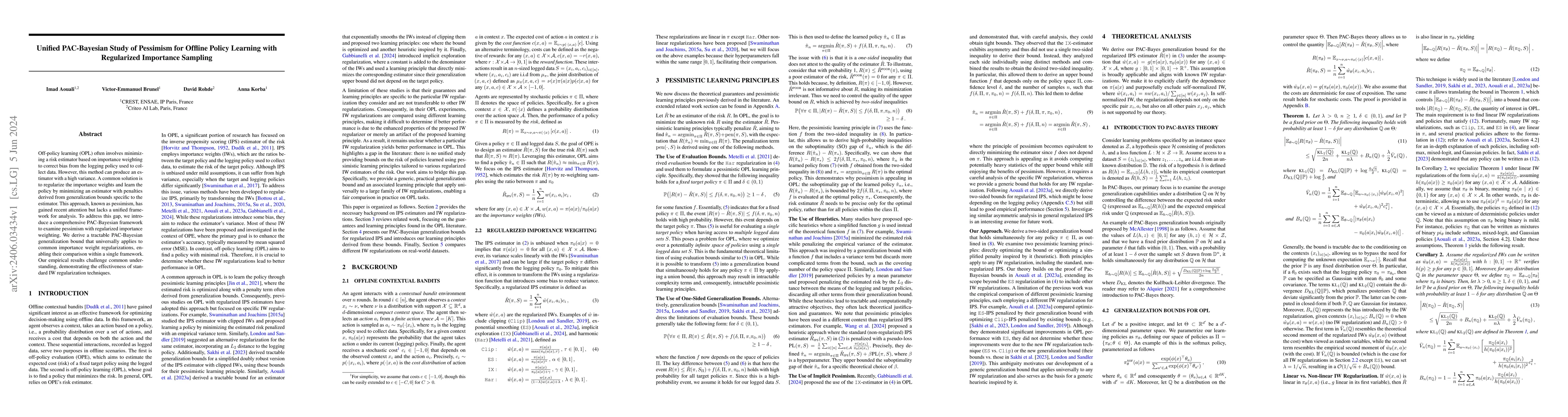 Thumbnail for Unified PAC-Bayesian Study of Pessimism for Offline Policy Learning with
  Regularized Importance Sampling
