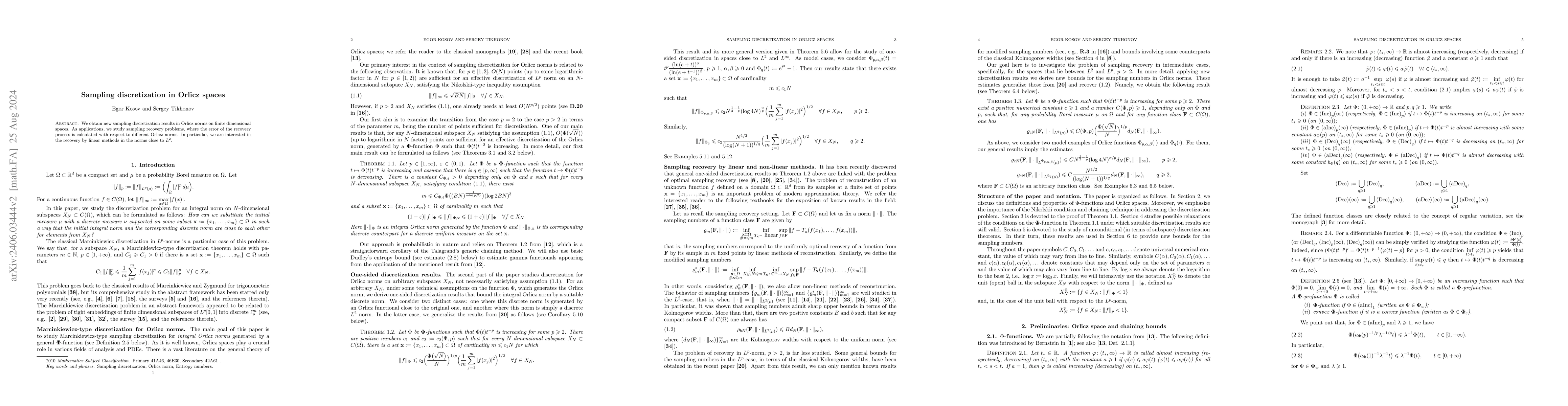 Thumbnail for Sampling discretization theorems in Orlicz spaces