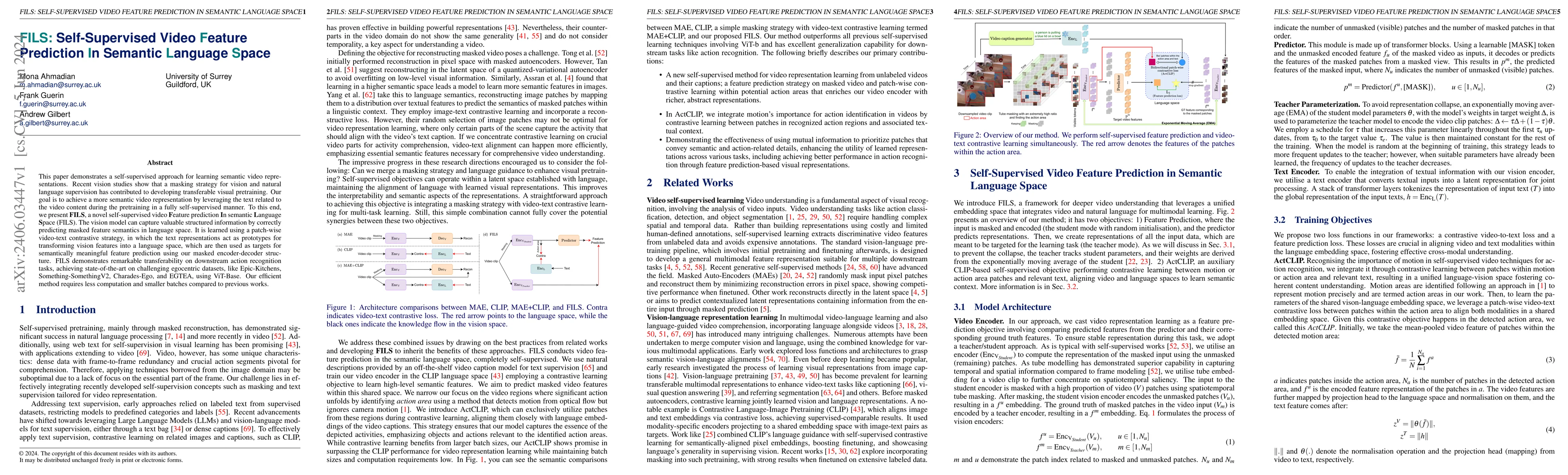 Thumbnail for FILS: Self-Supervised Video Feature Prediction In Semantic Language
  Space