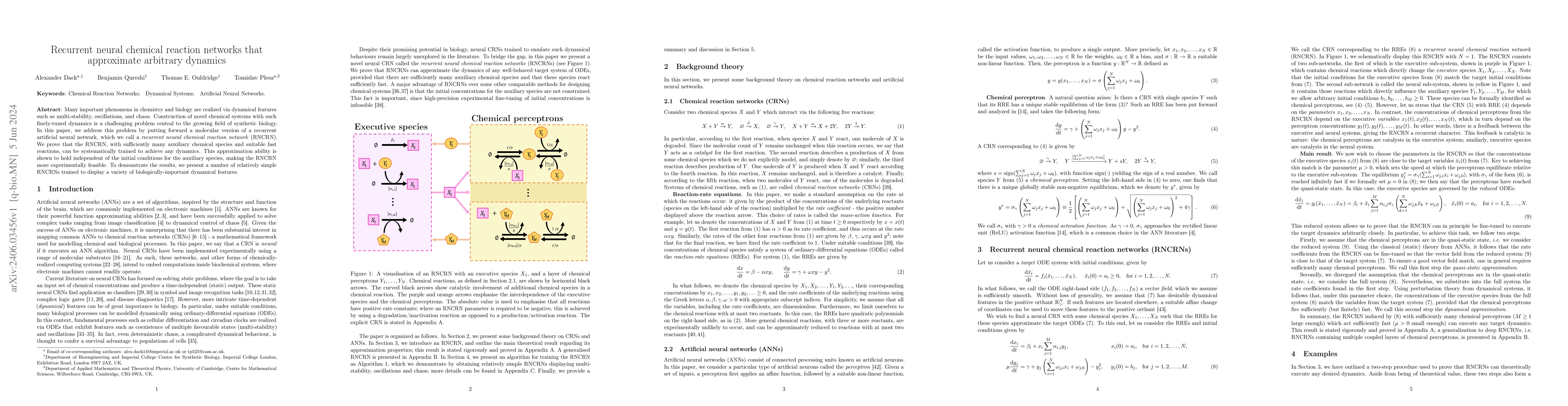 Thumbnail for Recurrent neural chemical reaction networks that approximate arbitrary
  dynamics