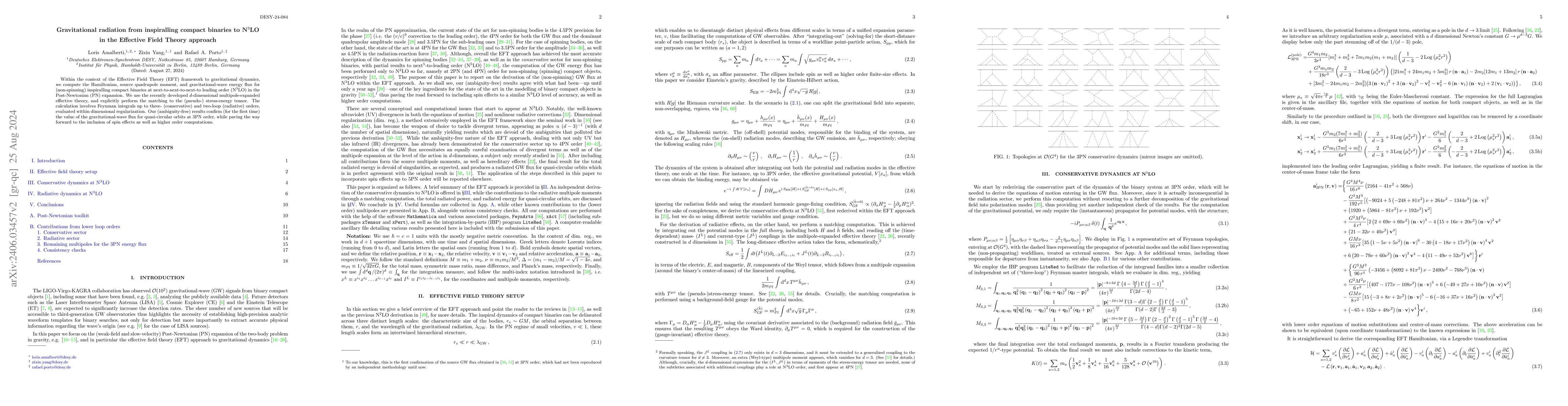 Thumbnail for Gravitational radiation from inspiralling compact binaries to N$^3$LO in
  the Effective Field Theory approach