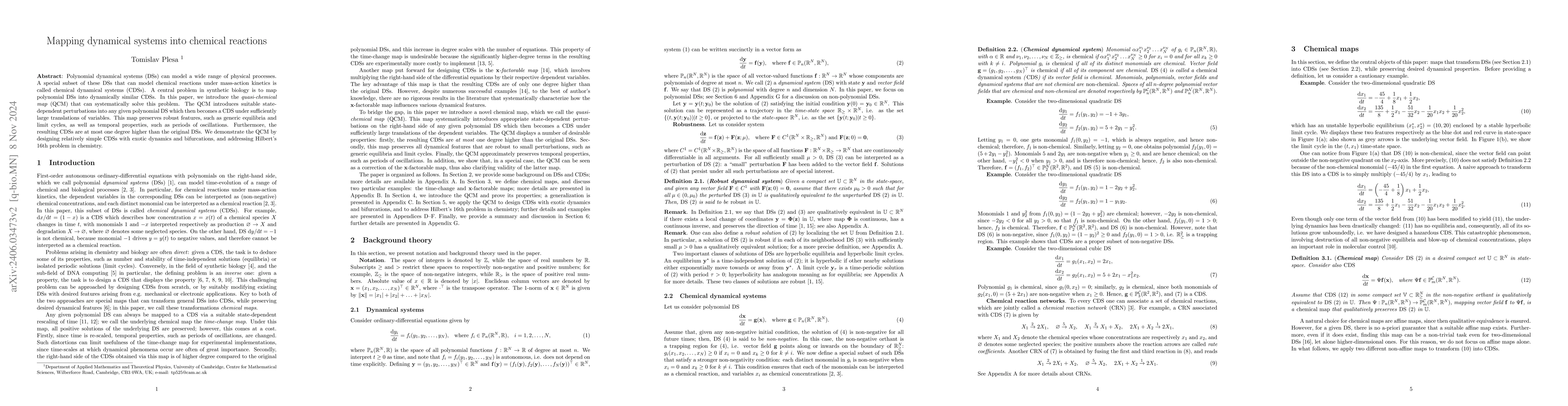Thumbnail for Mapping dynamical systems into chemical reactions