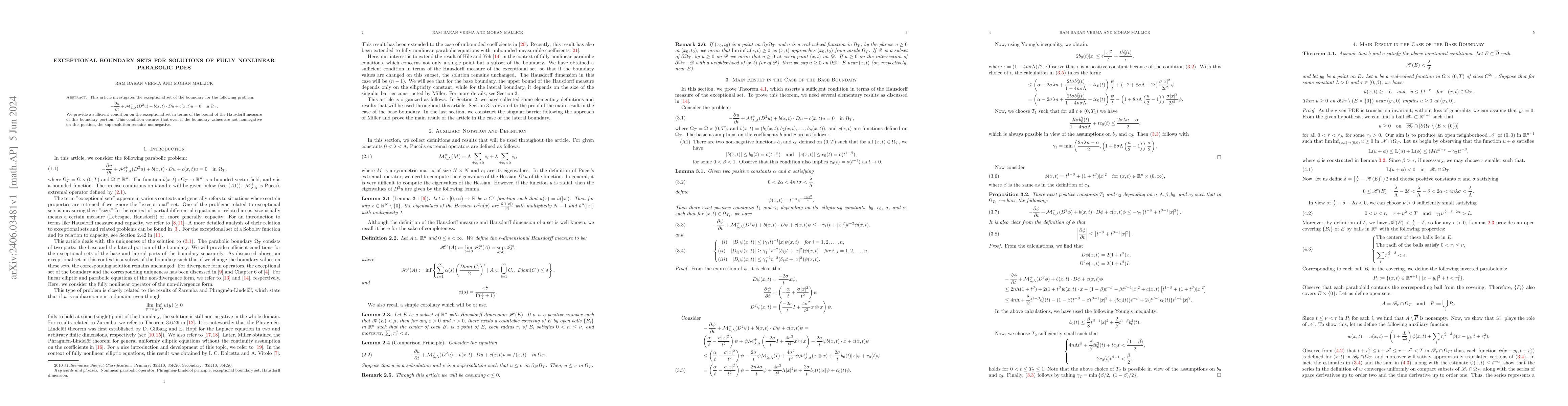 Thumbnail for Exceptional Boundary Sets for Solutions of Fully Nonlinear Parabolic
  PDEs