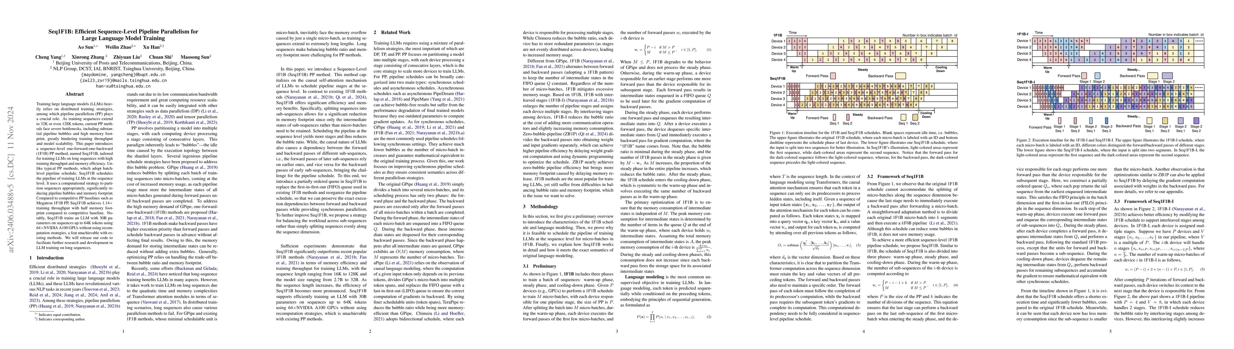 Thumbnail for Seq1F1B: Efficient Sequence-Level Pipeline Parallelism for Large
  Language Model Training