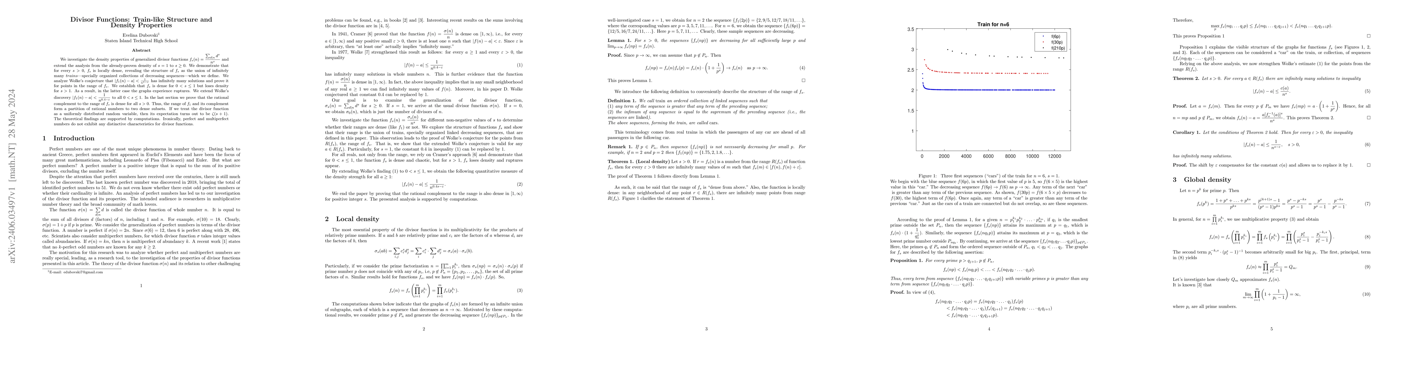 Thumbnail for Divisor Functions: Train-like Structure and Density Properties