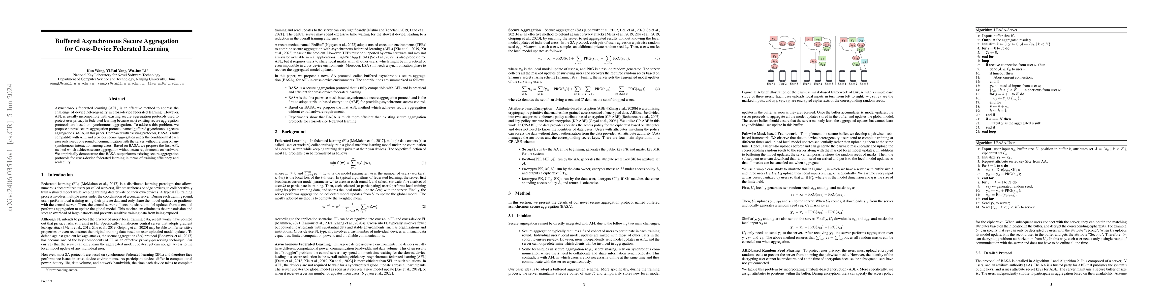 Thumbnail for Buffered Asynchronous Secure Aggregation for Cross-Device Federated
  Learning