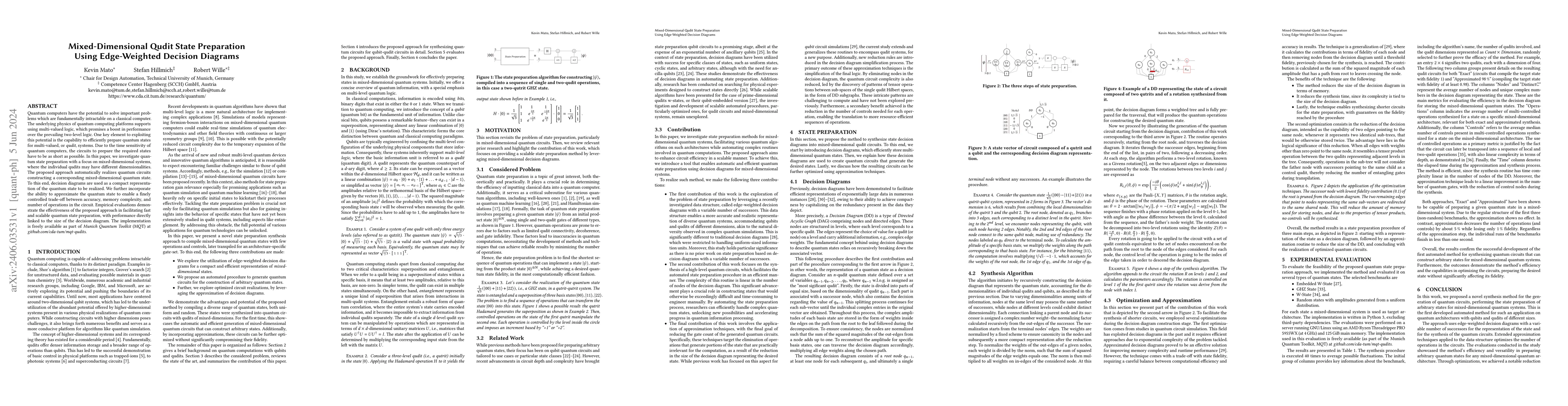 Thumbnail for Mixed-Dimensional Qudit State Preparation Using Edge-Weighted Decision
  Diagrams