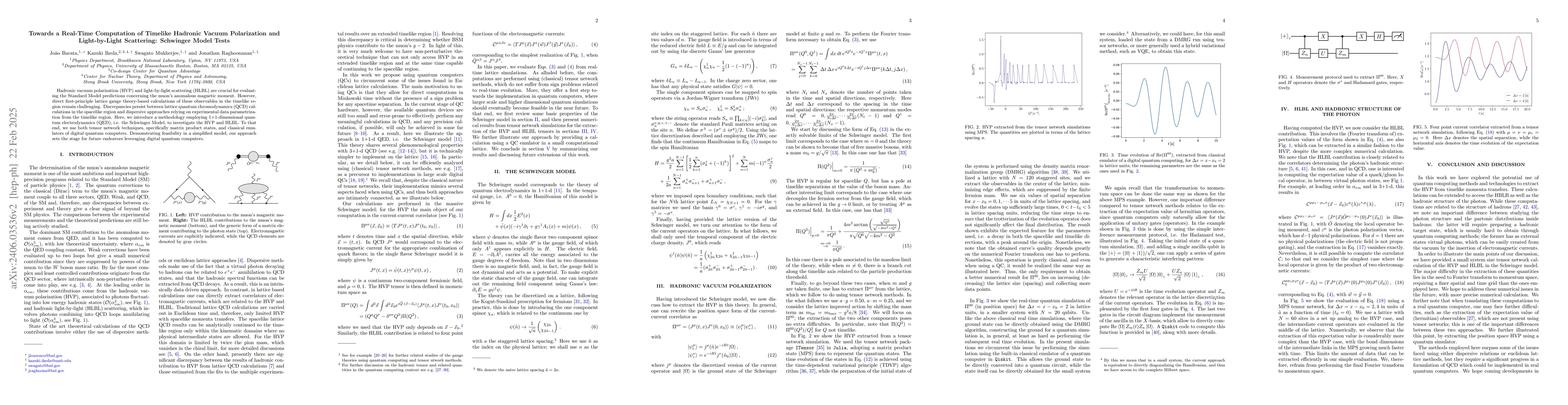 Thumbnail for Towards Quantum Computing Timelike Hadronic Vacuum Polarization and
  Light-by-Light Scattering: Schwinger Model Tests