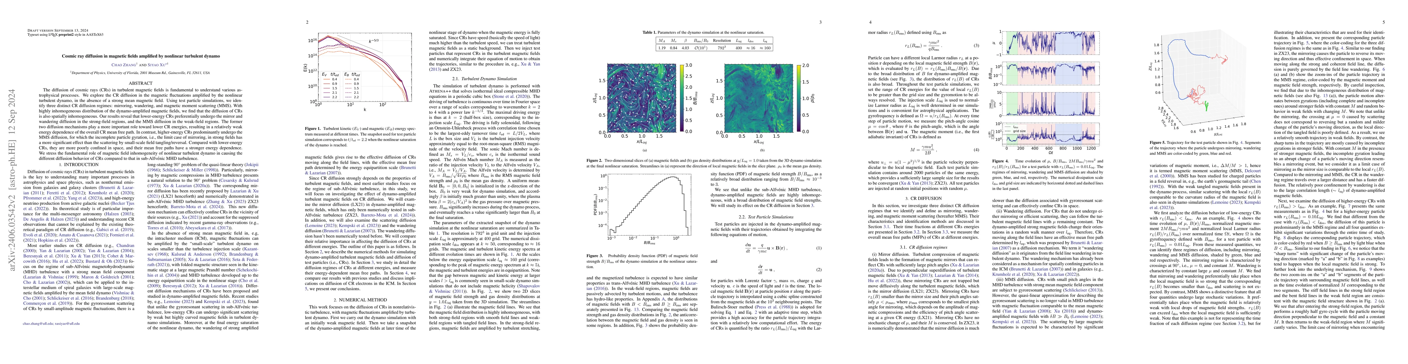 Thumbnail for Cosmic ray diffusion in magnetic fields amplified by nonlinear turbulent
  dynamo