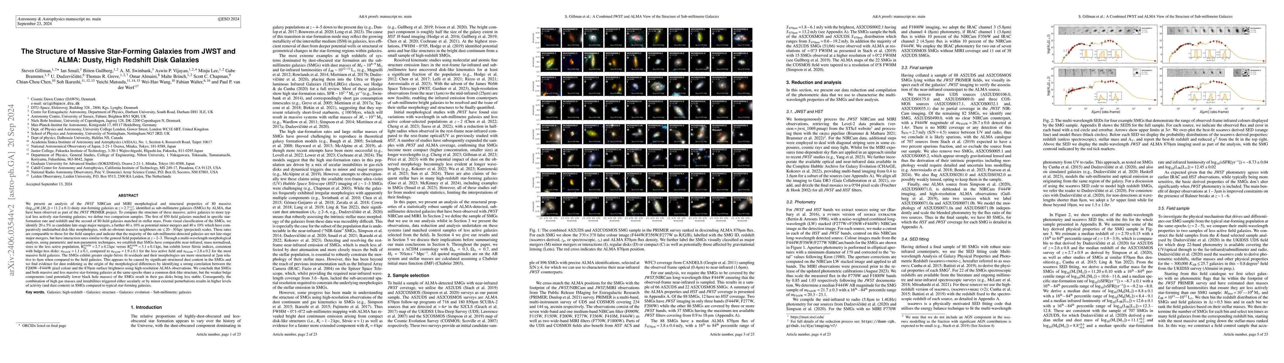 Thumbnail for The Structure of Massive Star-Forming Galaxies from JWST and ALMA:
  Dusty, High Redshift Disk Galaxies