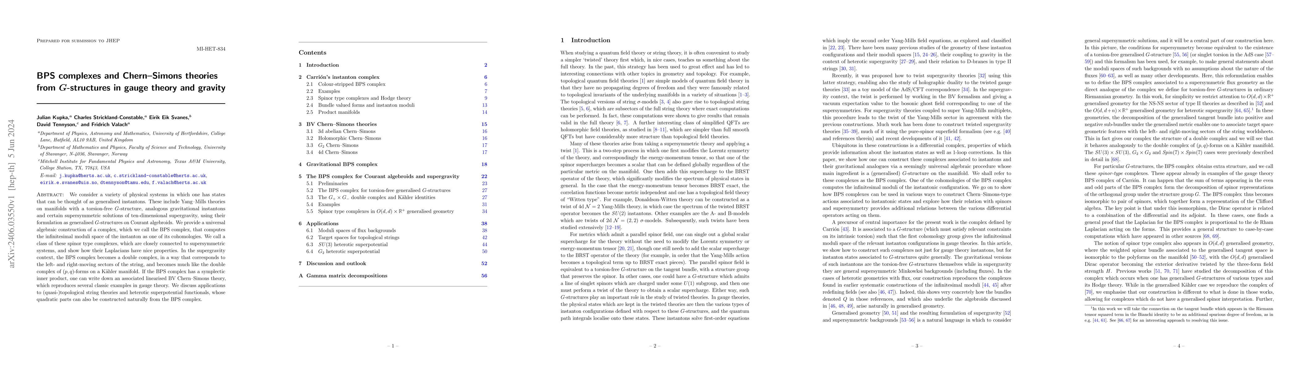 Thumbnail for BPS complexes and Chern--Simons theories from $G$-structures in gauge
  theory and gravity