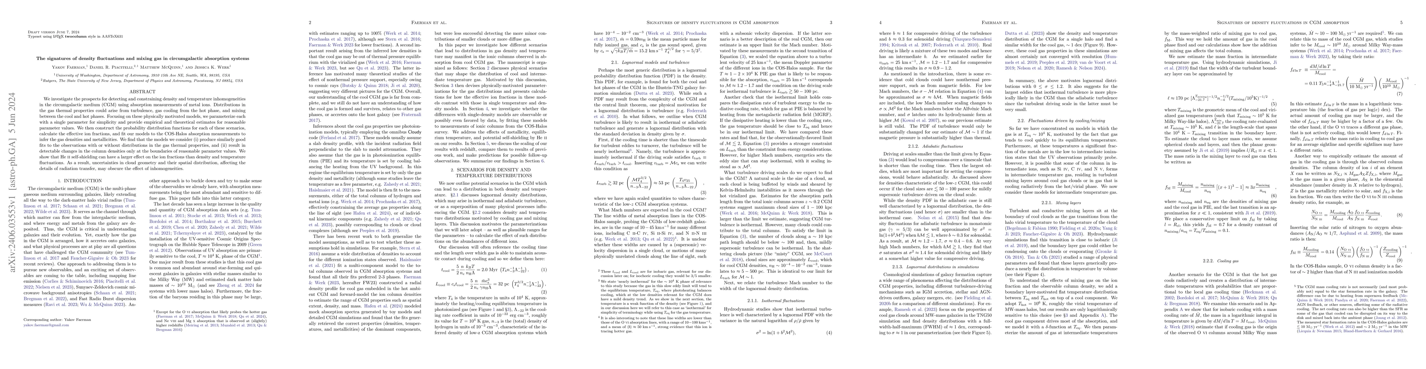 Thumbnail for The signatures of density fluctuations and mixing gas in circumgalactic
  absorption systems