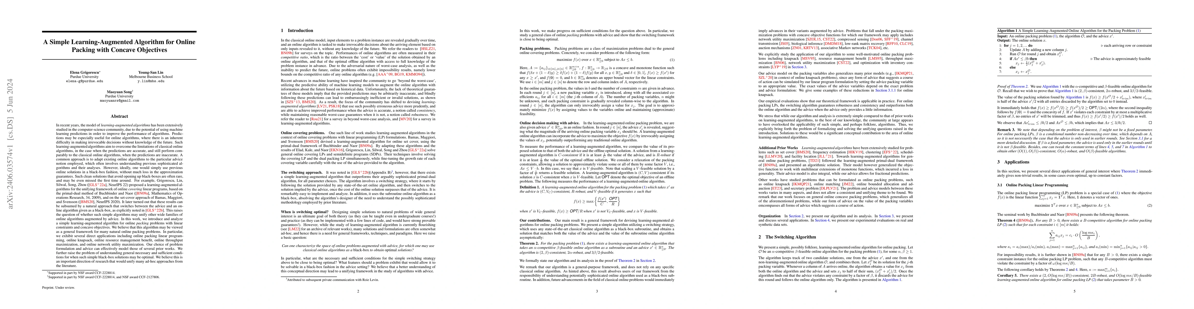 Thumbnail for A Simple Learning-Augmented Algorithm for Online Packing with Concave
  Objectives