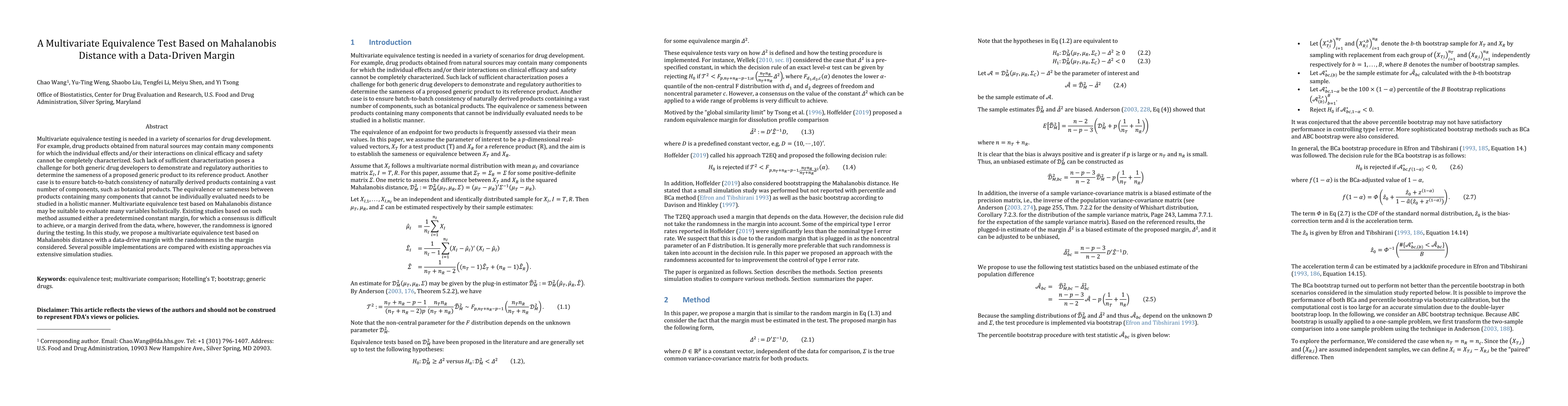 Thumbnail for A Multivariate Equivalence Test Based on Mahalanobis Distance with a
  Data-Driven Margin