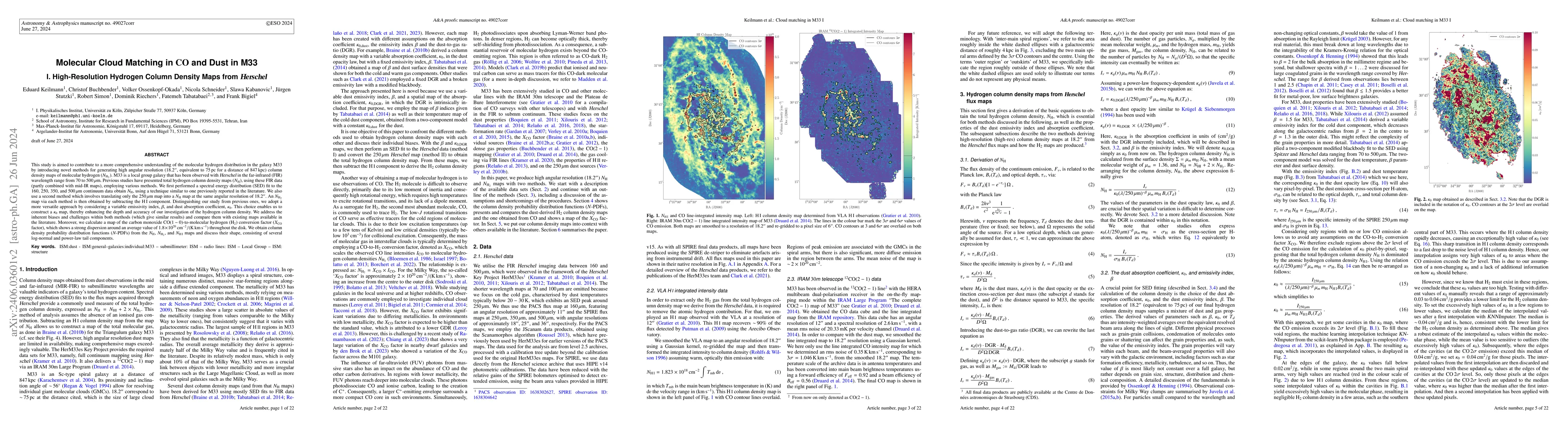 Thumbnail for Molecular Cloud Matching in CO and Dust in M33 I. High-Resolution
  Hydrogen Column Density Maps from Herschel