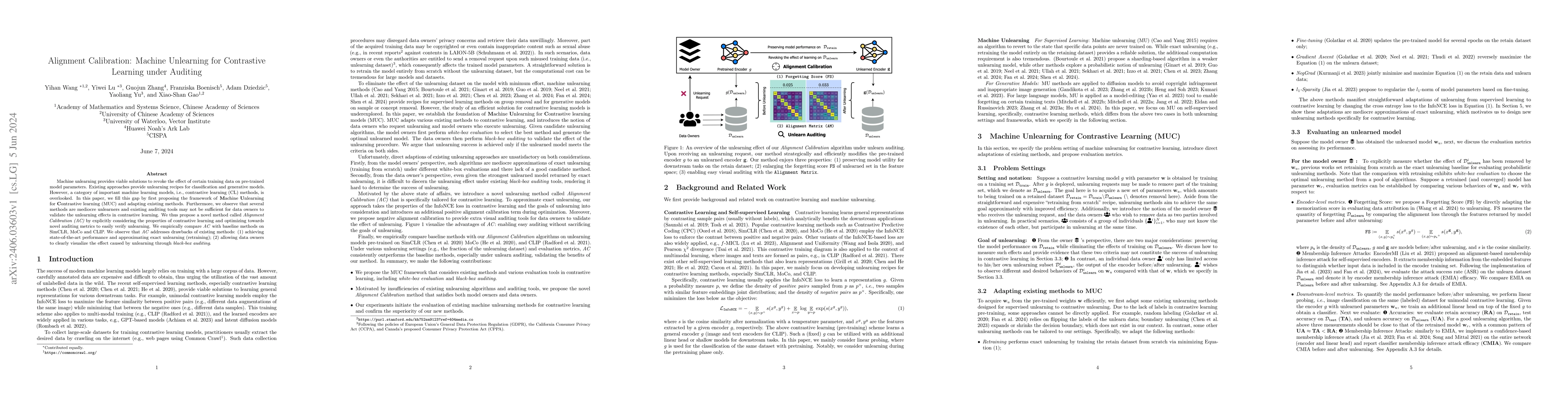 Thumbnail for Alignment Calibration: Machine Unlearning for Contrastive Learning under
  Auditing