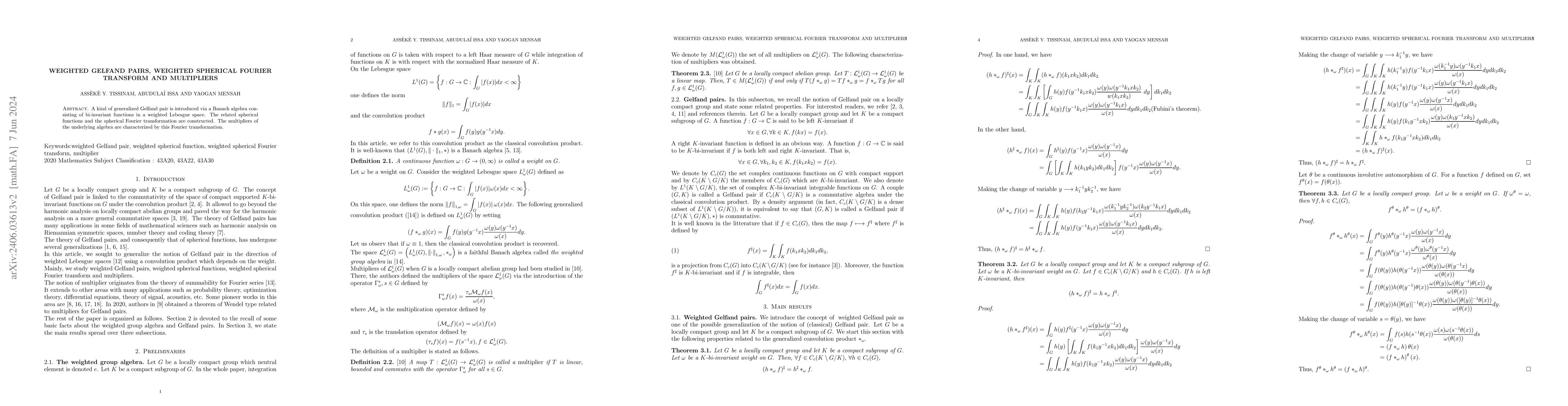 Thumbnail for Weighted Gelfand pairs, weighted spherical Fourier transform and
  multipliers