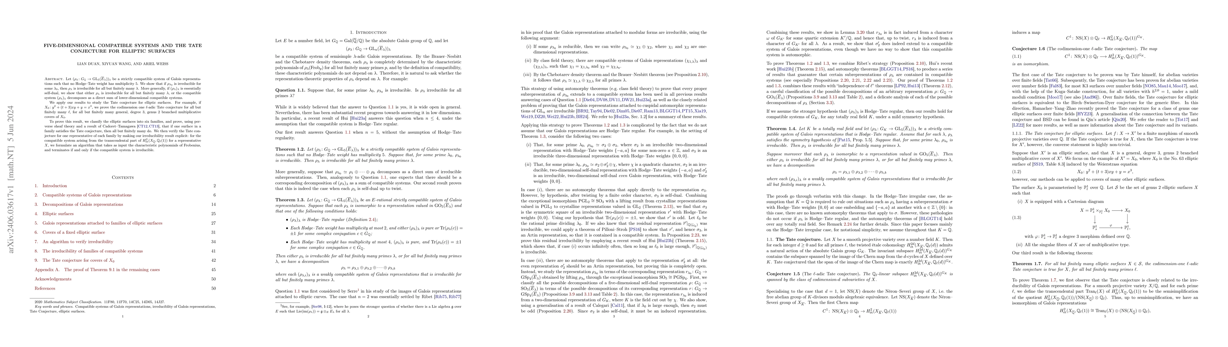 Thumbnail for Five-dimensional compatible systems and the Tate conjecture for elliptic
  surfaces