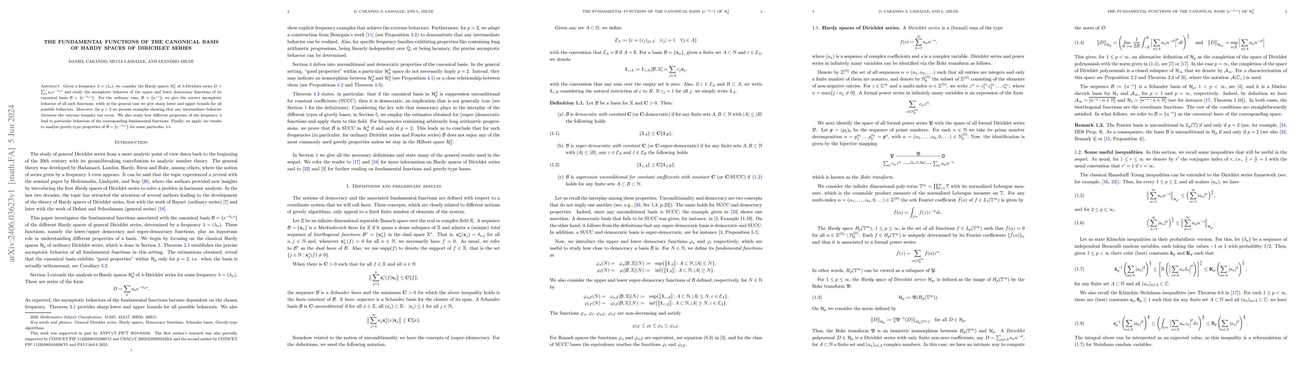 Thumbnail for The fundamental functions of the canonical basis of Hardy spaces of
  Dirichlet series