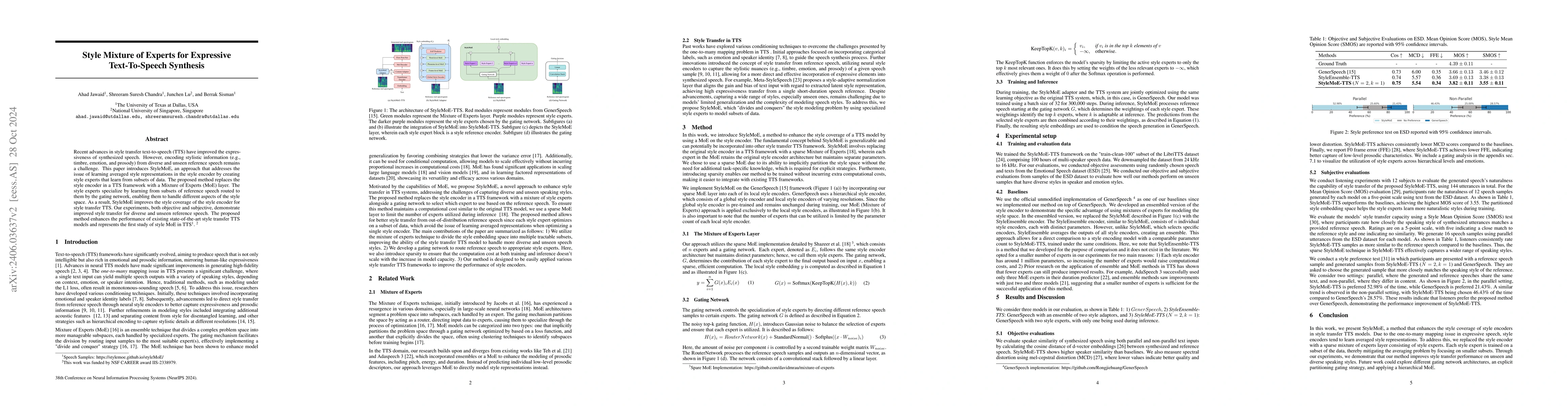 Thumbnail for Style Mixture of Experts for Expressive Text-To-Speech Synthesis