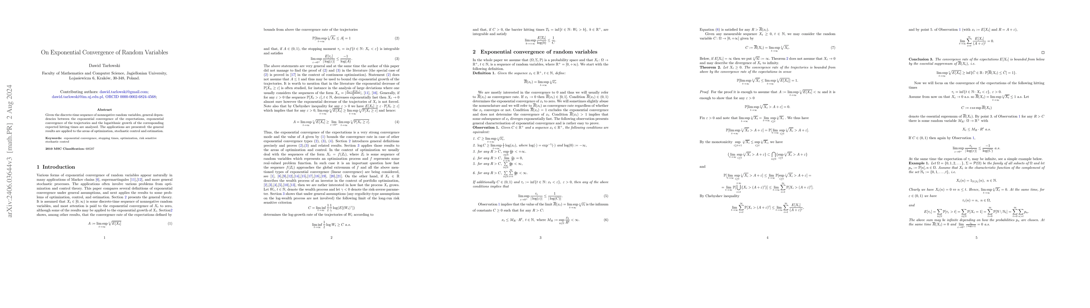 Thumbnail for On Exponential Convergence of Random Variables
