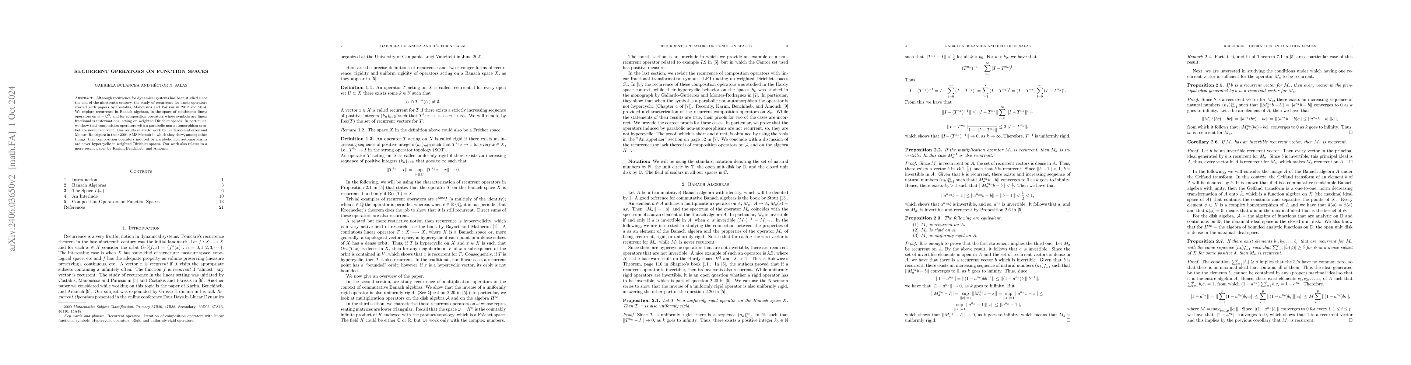 Thumbnail for Recurrence Operators on Function Spaces