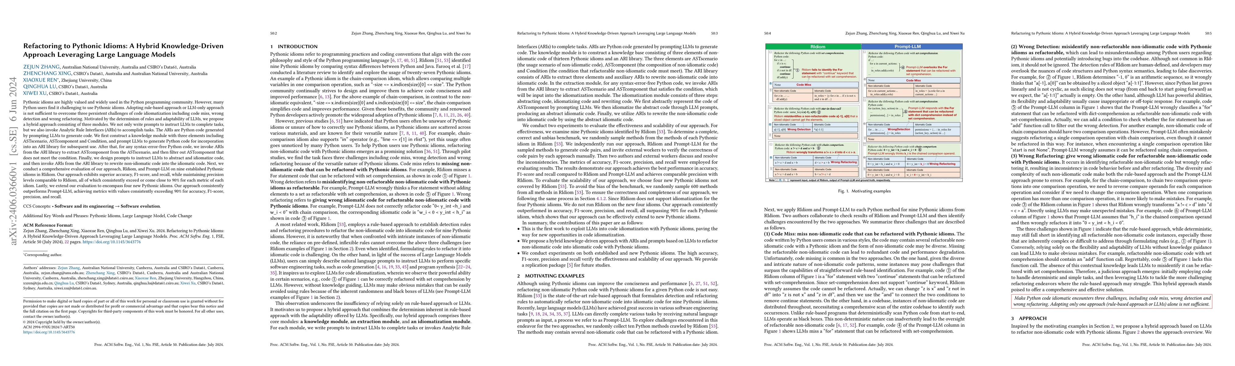 Thumbnail for Refactoring to Pythonic Idioms: A Hybrid Knowledge-Driven Approach
  Leveraging Large Language Models