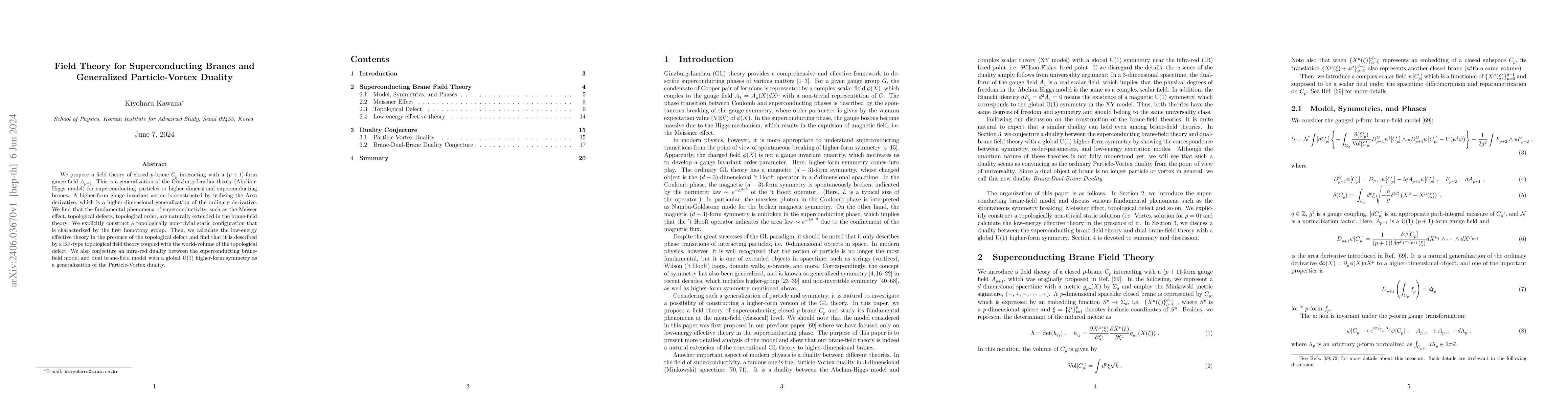 Thumbnail for Field Theory for Superconducting Branes and Generalized Particle-Vortex
  Duality