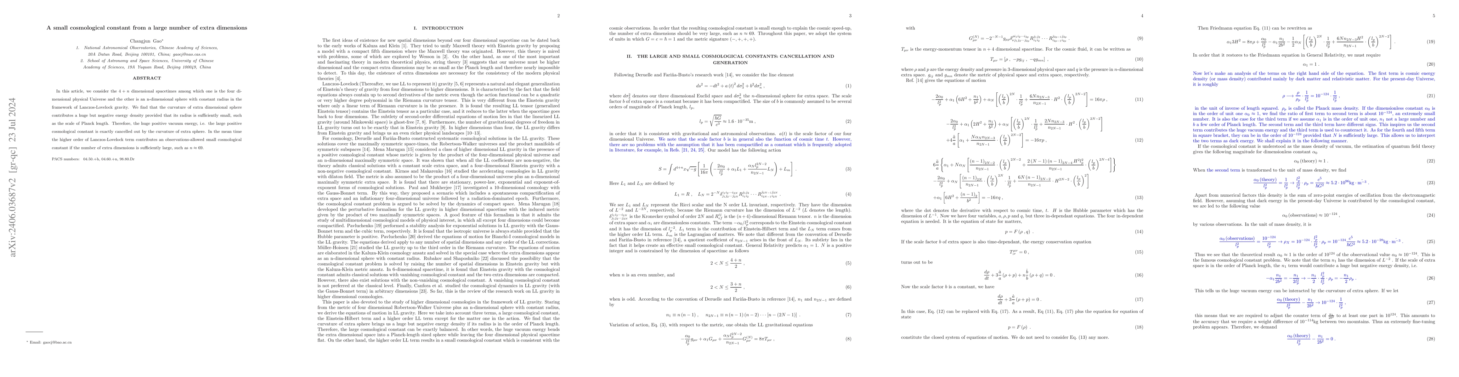 Thumbnail for A small cosmological constant from a large number of extra dimensions