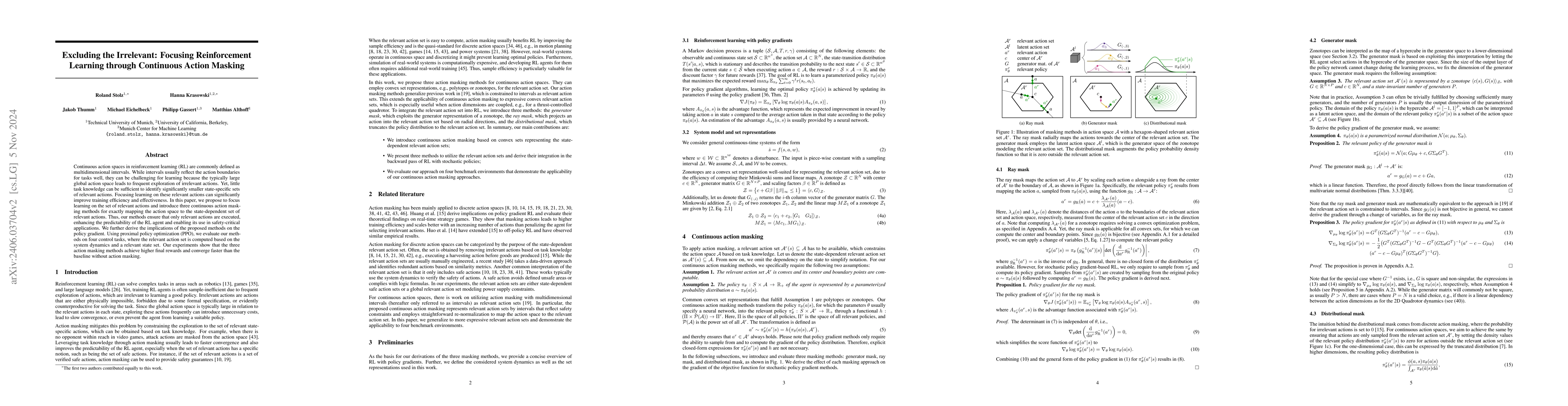 Thumbnail for Excluding the Irrelevant: Focusing Reinforcement Learning through
  Continuous Action Masking