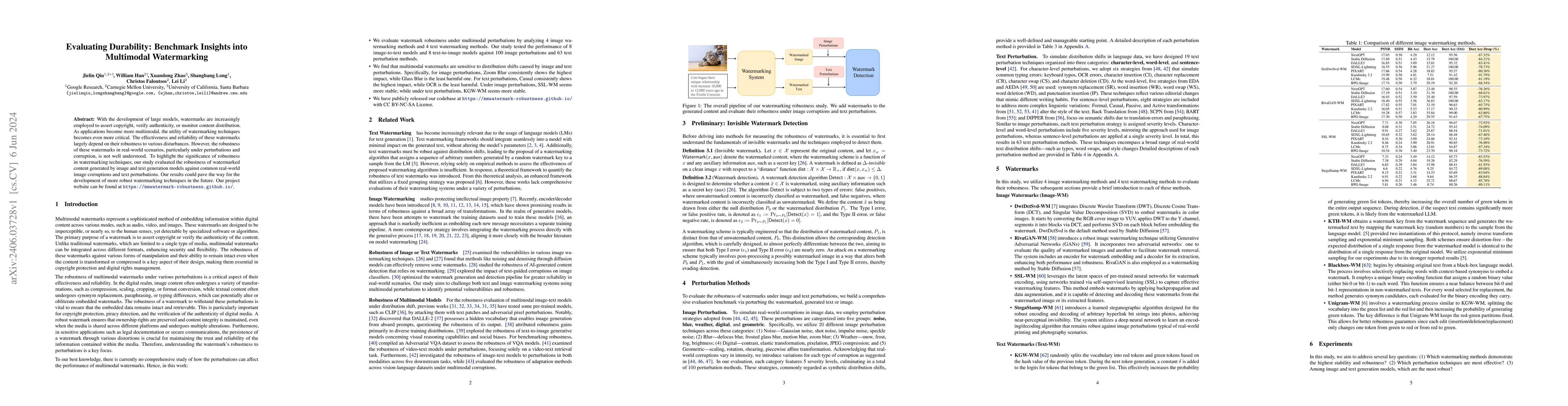 Thumbnail for Evaluating Durability: Benchmark Insights into Multimodal Watermarking