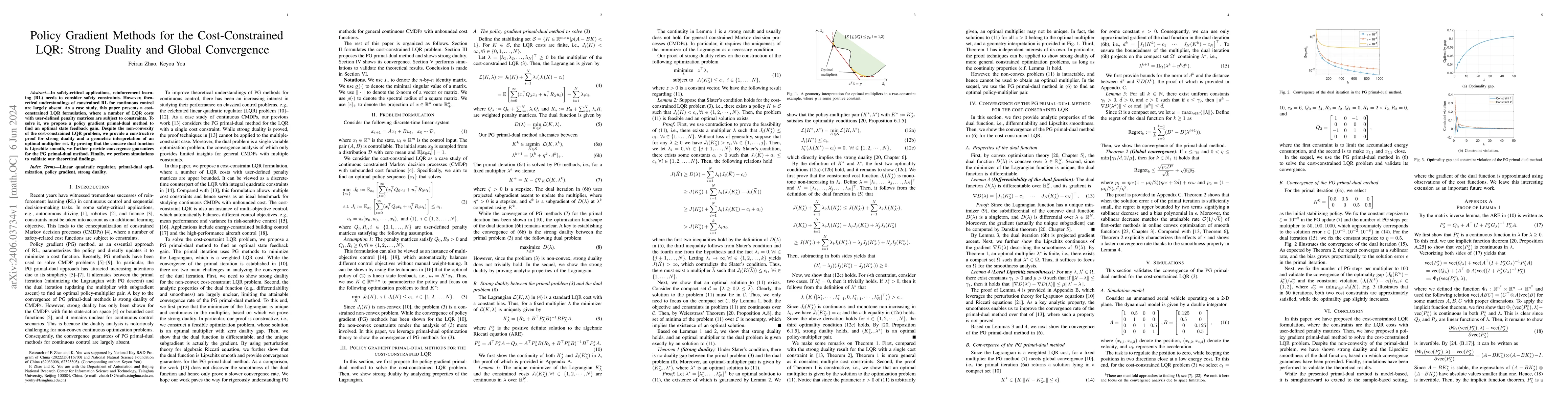 Thumbnail for Policy Gradient Methods for the Cost-Constrained LQR: Strong Duality and
  Global Convergence