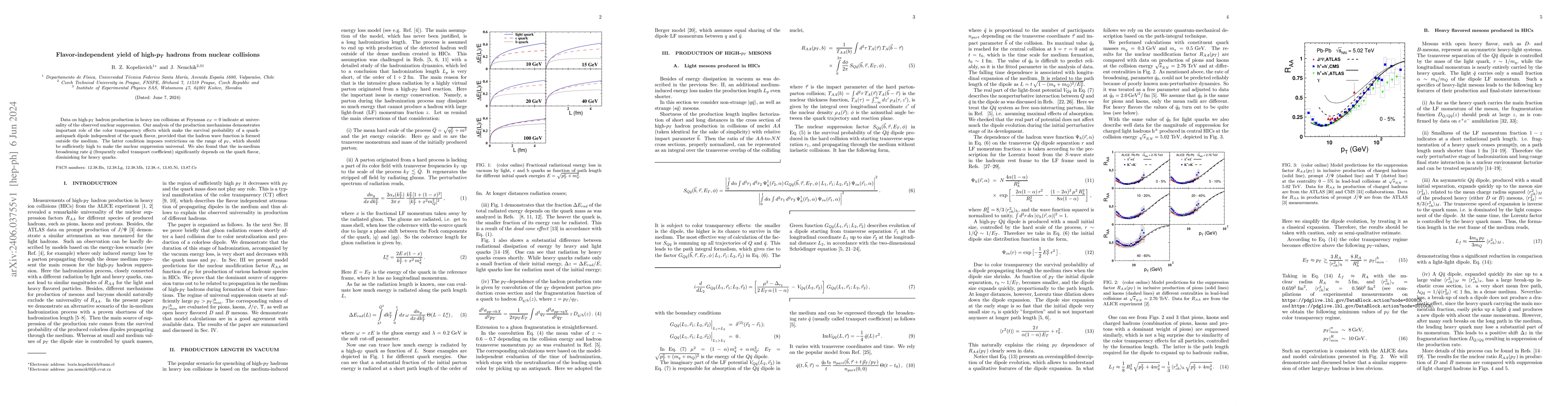 Thumbnail for Flavor-independent yield of high-$p_T$ hadrons from nuclear collisions