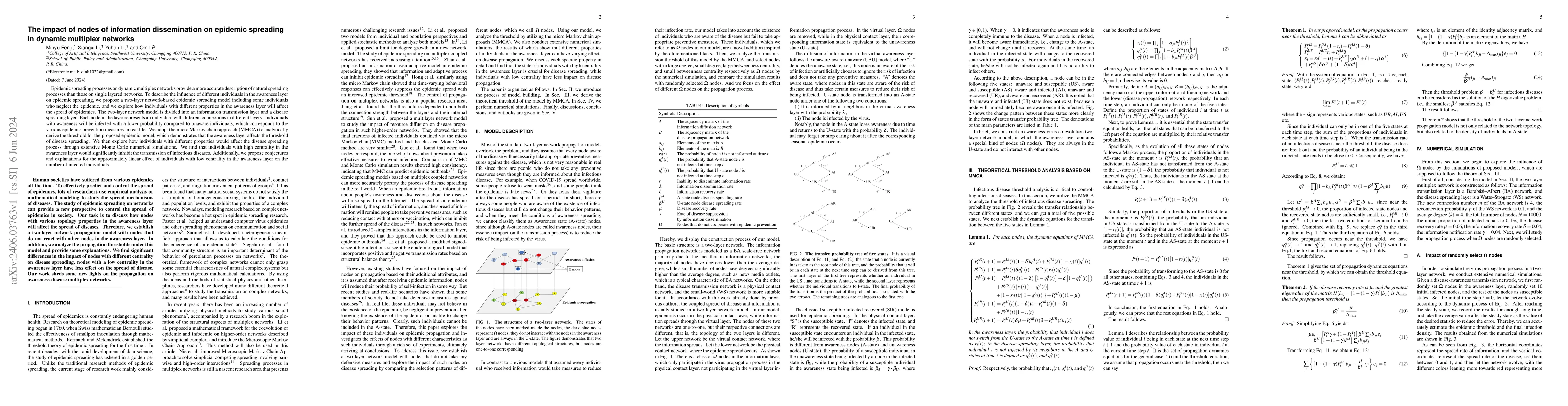Thumbnail for The impact of nodes of information dissemination on epidemic spreading
  in dynamic multiplex networks