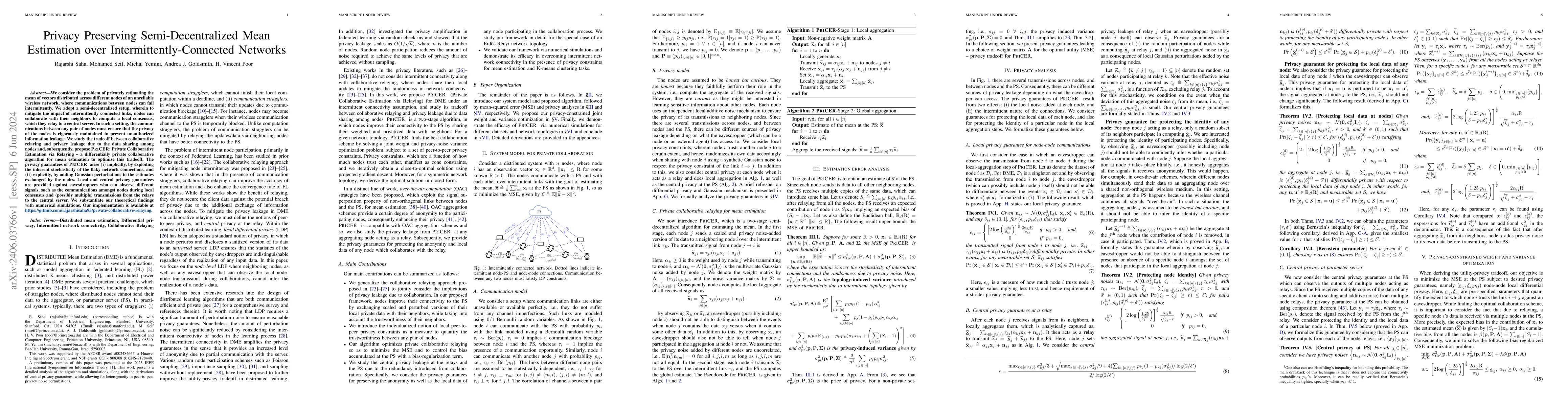 Thumbnail for Privacy Preserving Semi-Decentralized Mean Estimation over
  Intermittently-Connected Networks