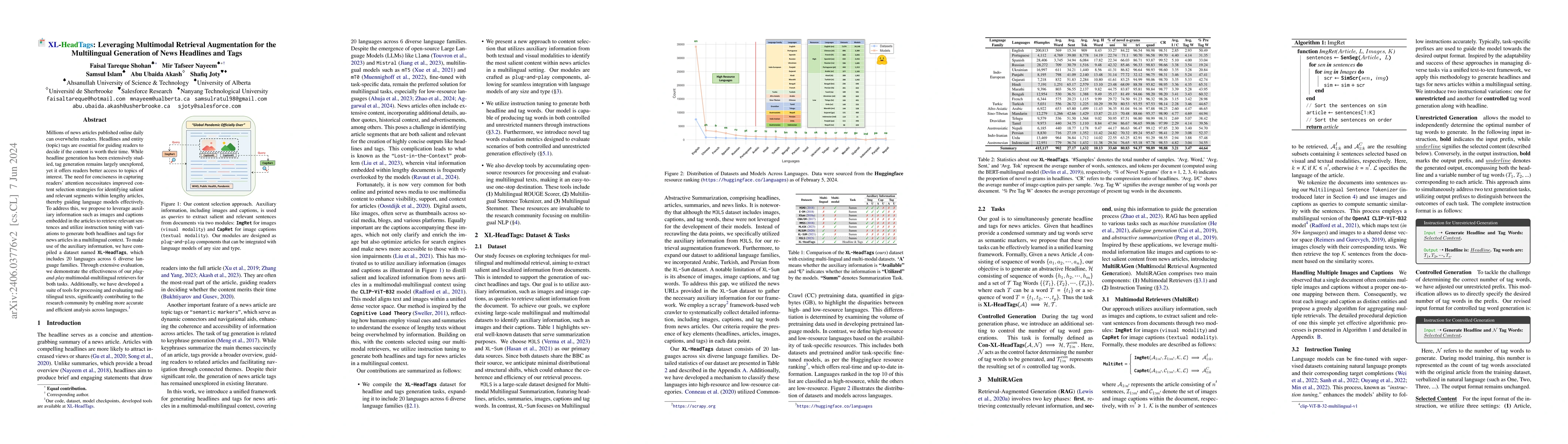 Thumbnail for XL-HeadTags: Leveraging Multimodal Retrieval Augmentation for the
  Multilingual Generation of News Headlines and Tags