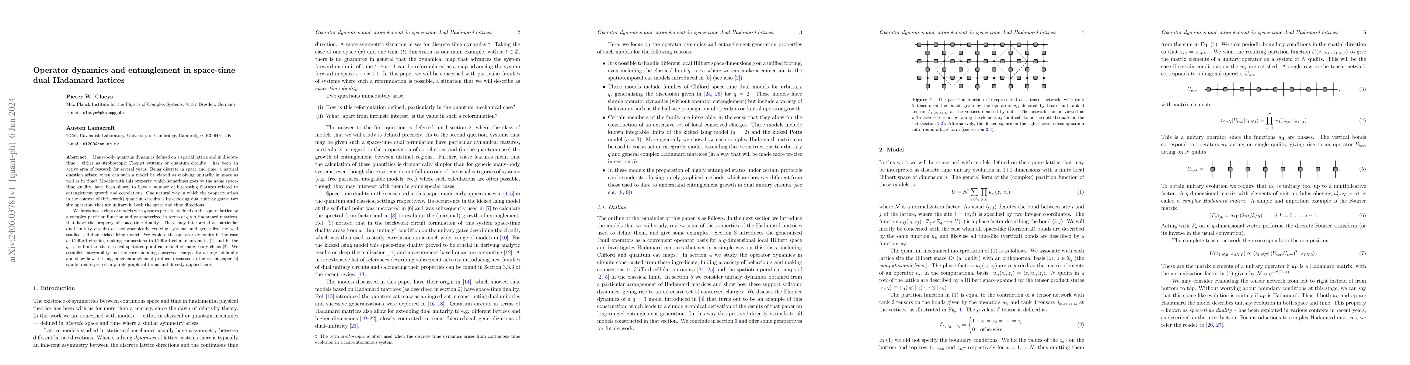 Thumbnail for Operator dynamics and entanglement in space-time dual Hadamard lattices