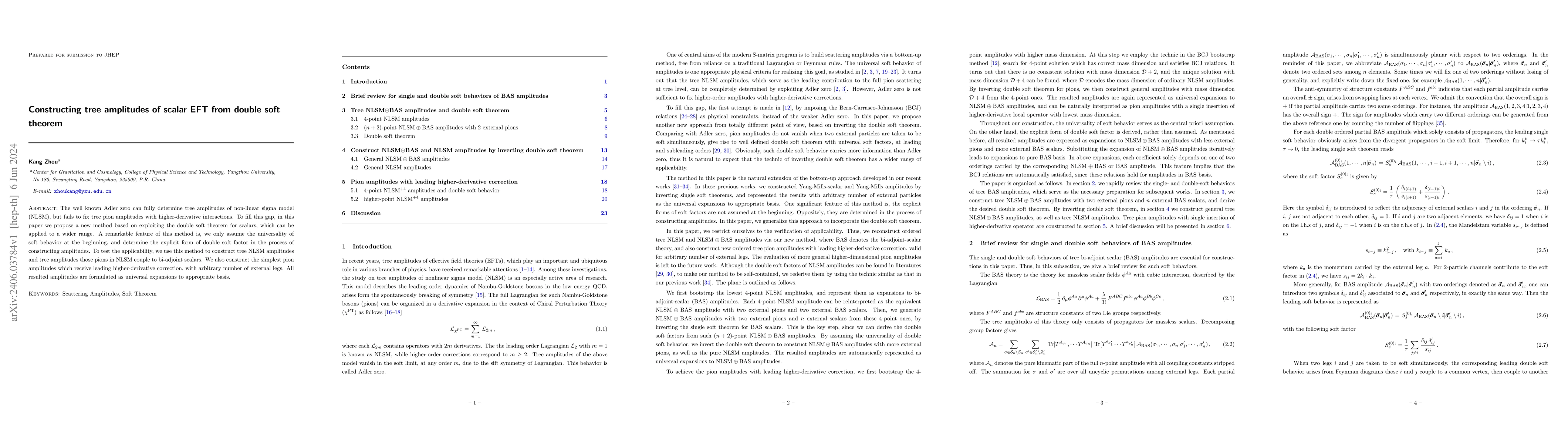 Thumbnail for Constructing tree amplitudes of scalar EFT from double soft theorem