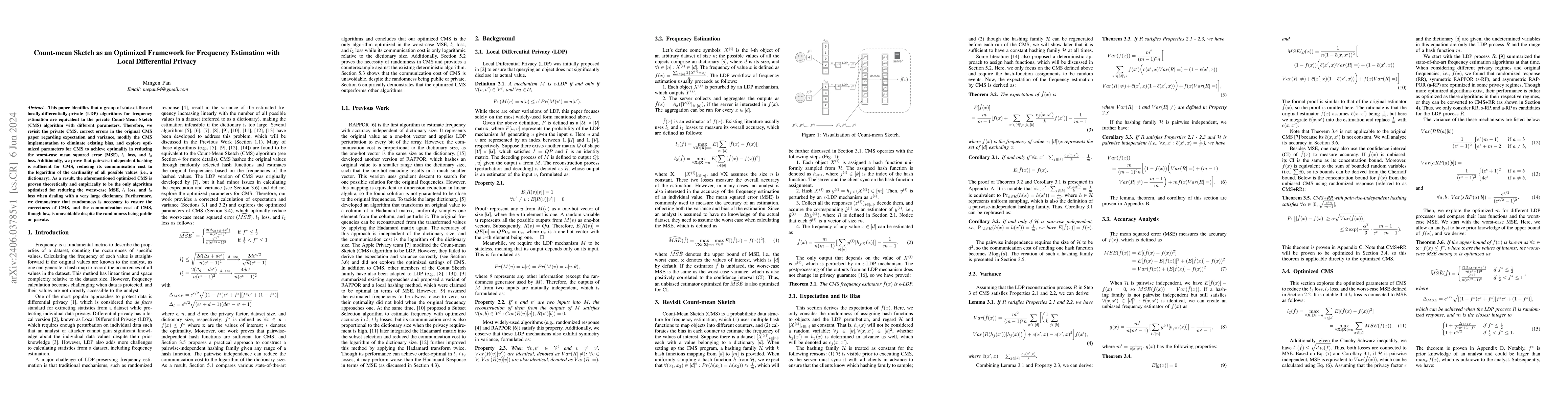 Thumbnail for Count-mean Sketch as an Optimized Framework for Frequency Estimation
  with Local Differential Privacy