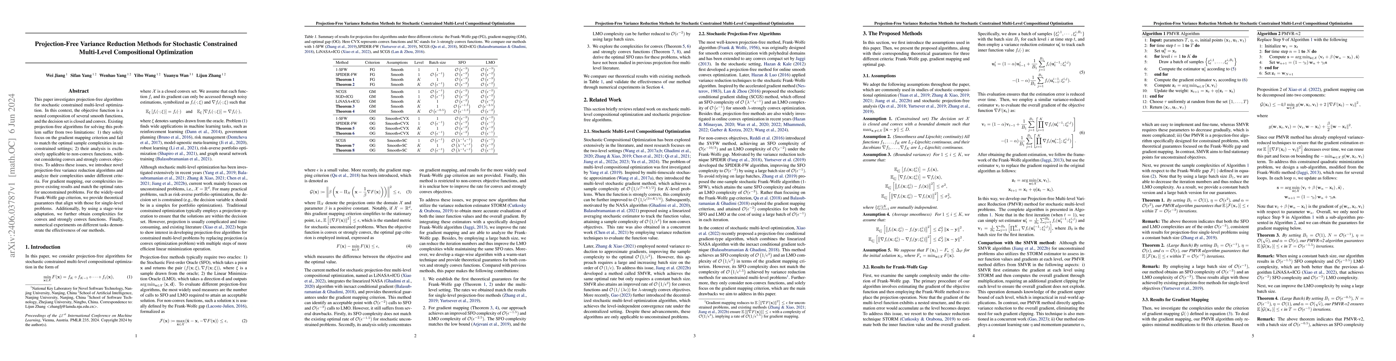 Thumbnail for Projection-Free Variance Reduction Methods for Stochastic Constrained
  Multi-Level Compositional Optimization
