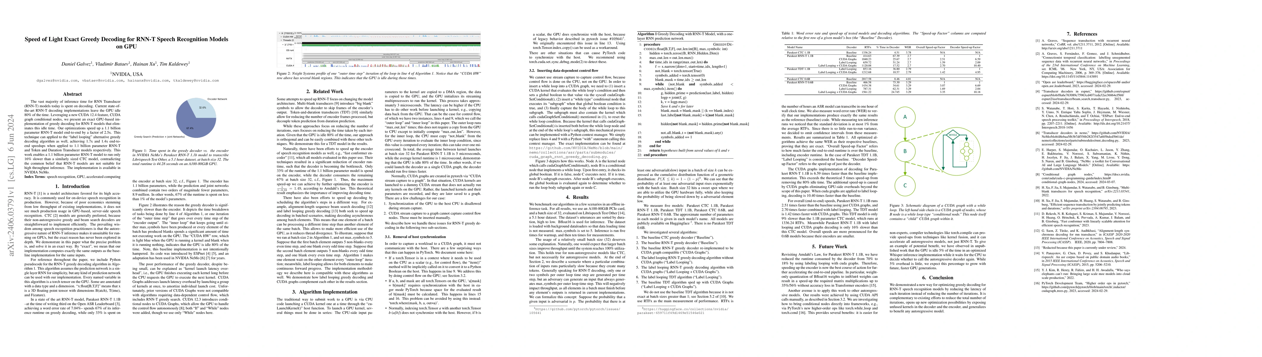 Thumbnail for Speed of Light Exact Greedy Decoding for RNN-T Speech Recognition Models
  on GPU