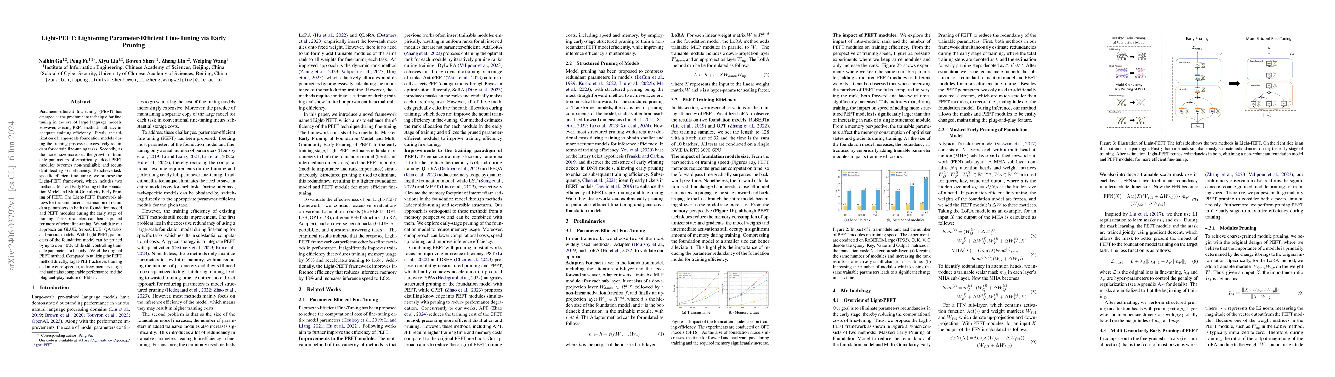 Thumbnail for Light-PEFT: Lightening Parameter-Efficient Fine-Tuning via Early Pruning