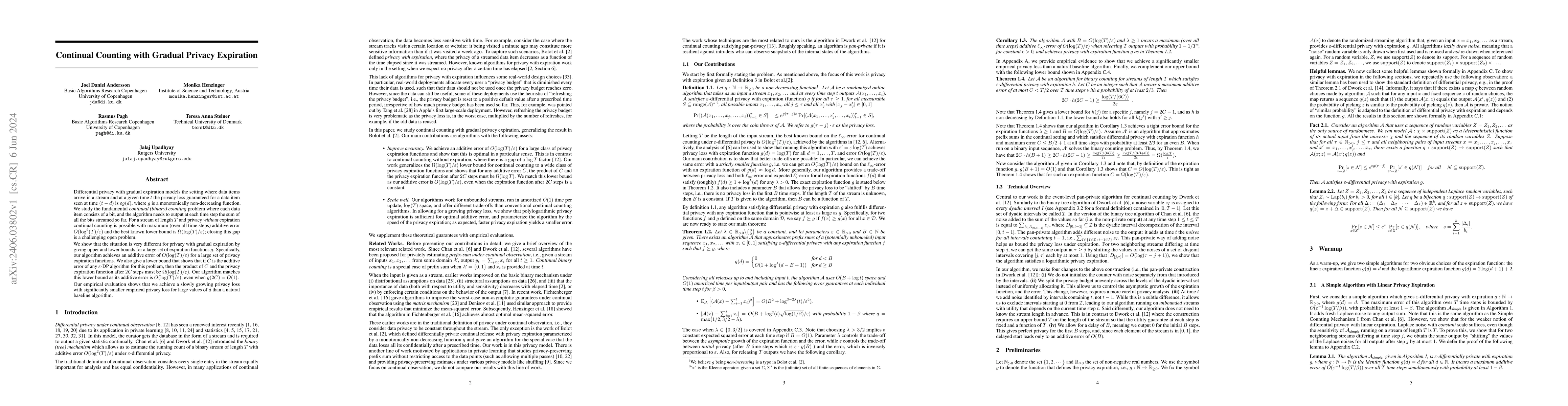 Thumbnail for Continual Counting with Gradual Privacy Expiration