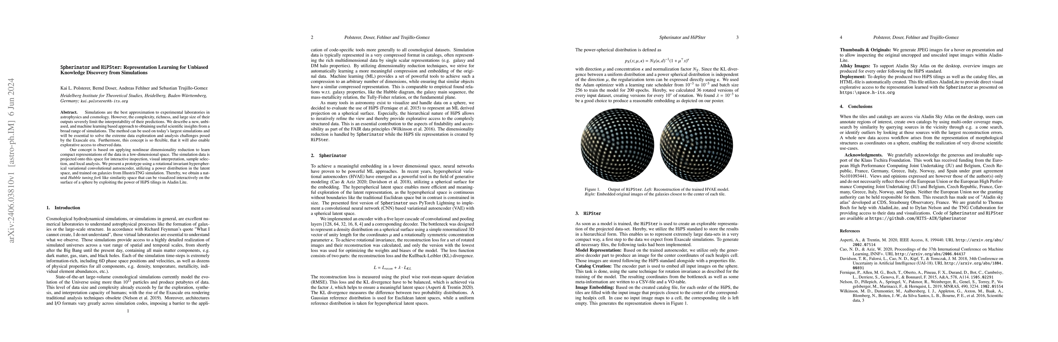Thumbnail for Spherinator and HiPSter: Representation Learning for Unbiased Knowledge
  Discovery from Simulations