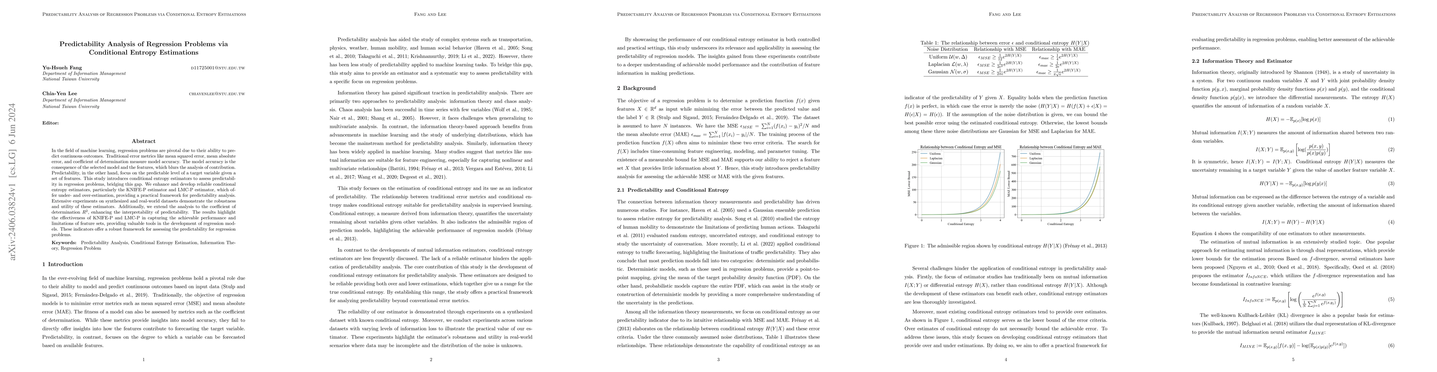 Thumbnail for Predictability Analysis of Regression Problems via Conditional Entropy
  Estimations