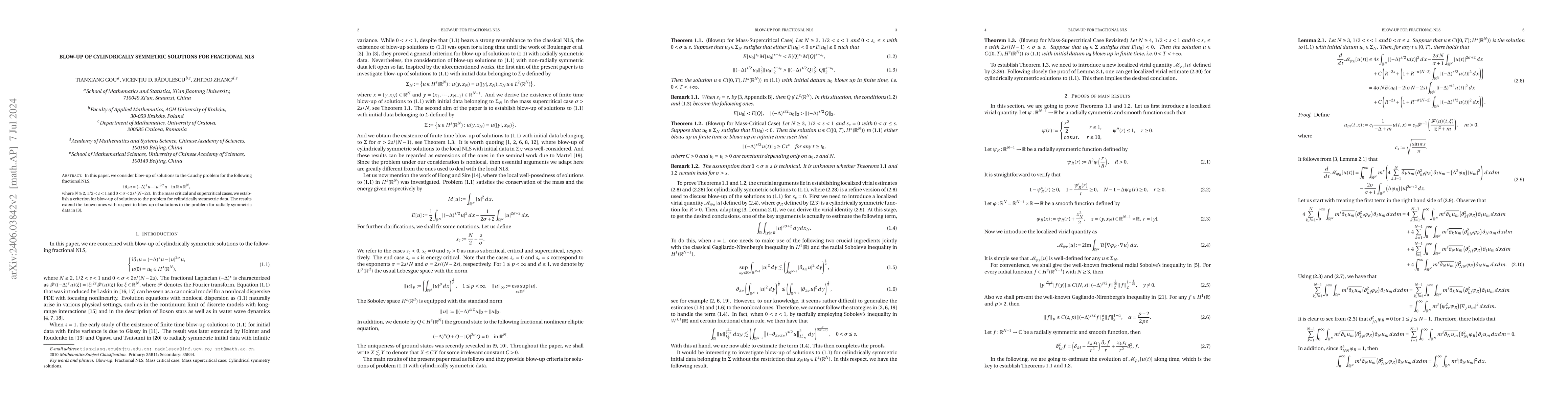 Thumbnail for Blow-up of cylindrically symmetric solutions for Fractional NLS